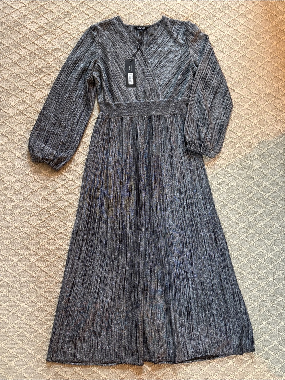 NWT Misook Metallic Silver/Gray Maxi Dress